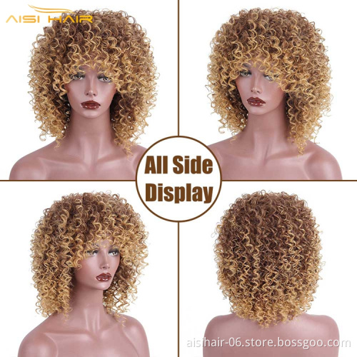 Aisi Hair Synthetic Afro Kinky Curly Wigs Ombre Brown Blonde Short Curly Wigs For Black Women Heat Resistant Fiber Hair Wig